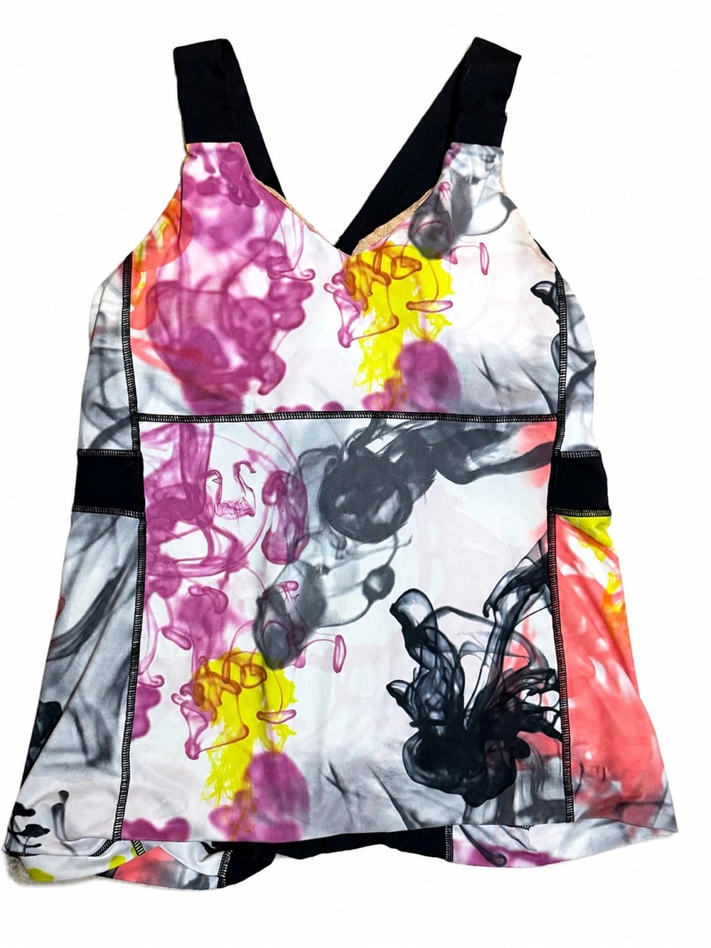 Lululemon Vintage Abstract Ink Print Cross Back Tank Top Built-In Bra